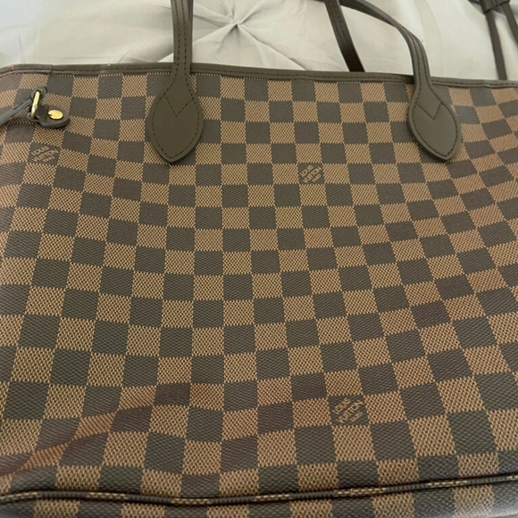 Authentic Louis Vuitton Damier Neverfull MM Leather Brown Tote Bag - Picture 3 of 12